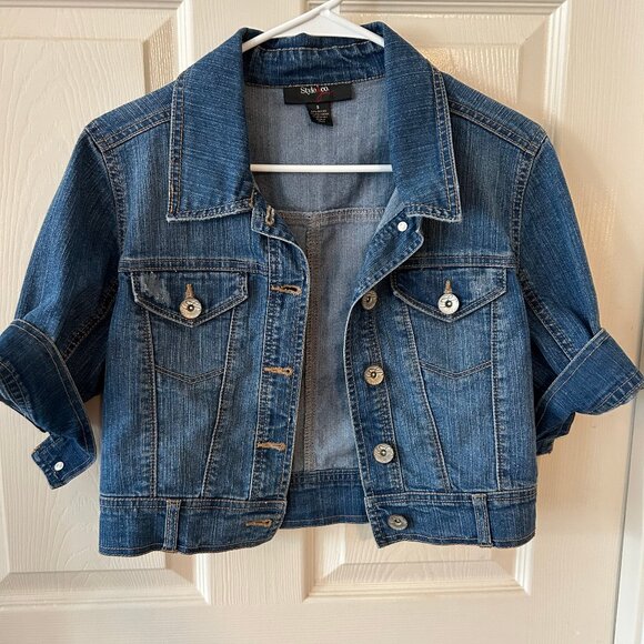 Style & Co Women's Button Up Pocket Stretch Blue Denim Jean Jacket  Size Small - Picture 1 of 5